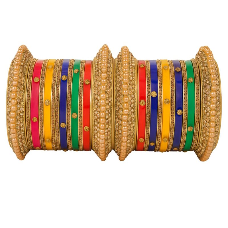 Multicolor Traditional Bridal Bangle Set with Golden Detailing