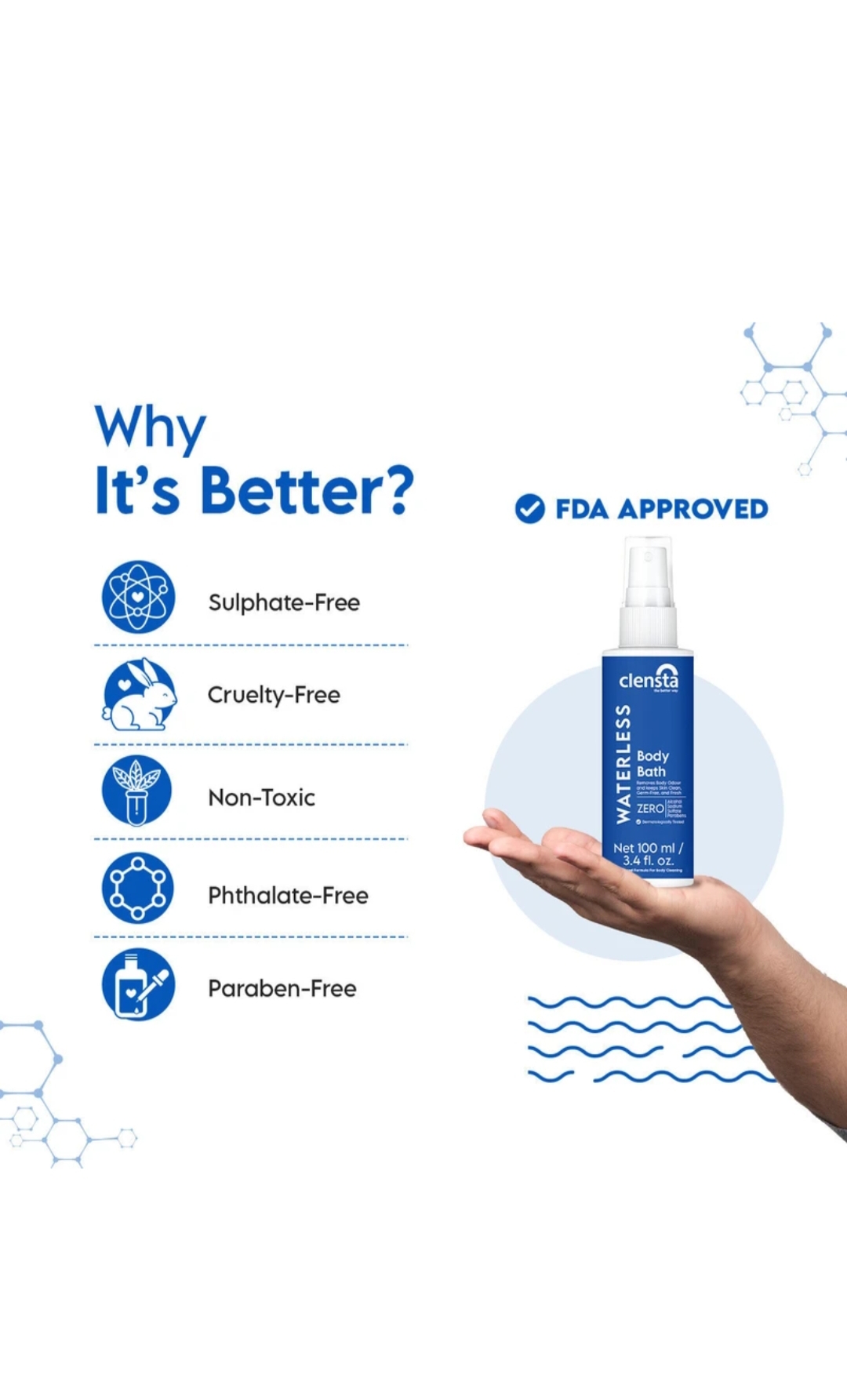 Clensta Waterless Body Bath|Use While Hiking, in Higher Altitudes,for Bedridden Patients (100 ml) - Image 4