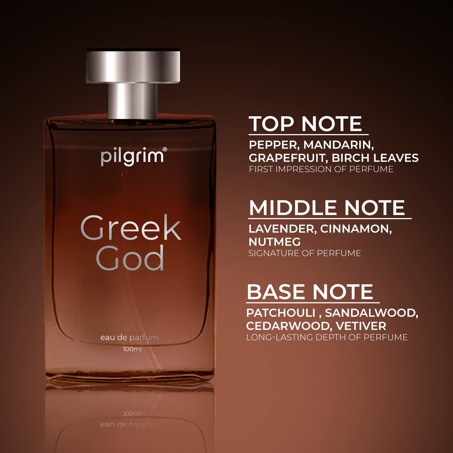 Pilgrim Greek God Perfume For Men (Eau De Parfum) With Smoky Cedarwood & Sandalwood | Long Lasting Perfume For Men | Their Feet | Designed In France | 100 Ml, Spray - Image 2