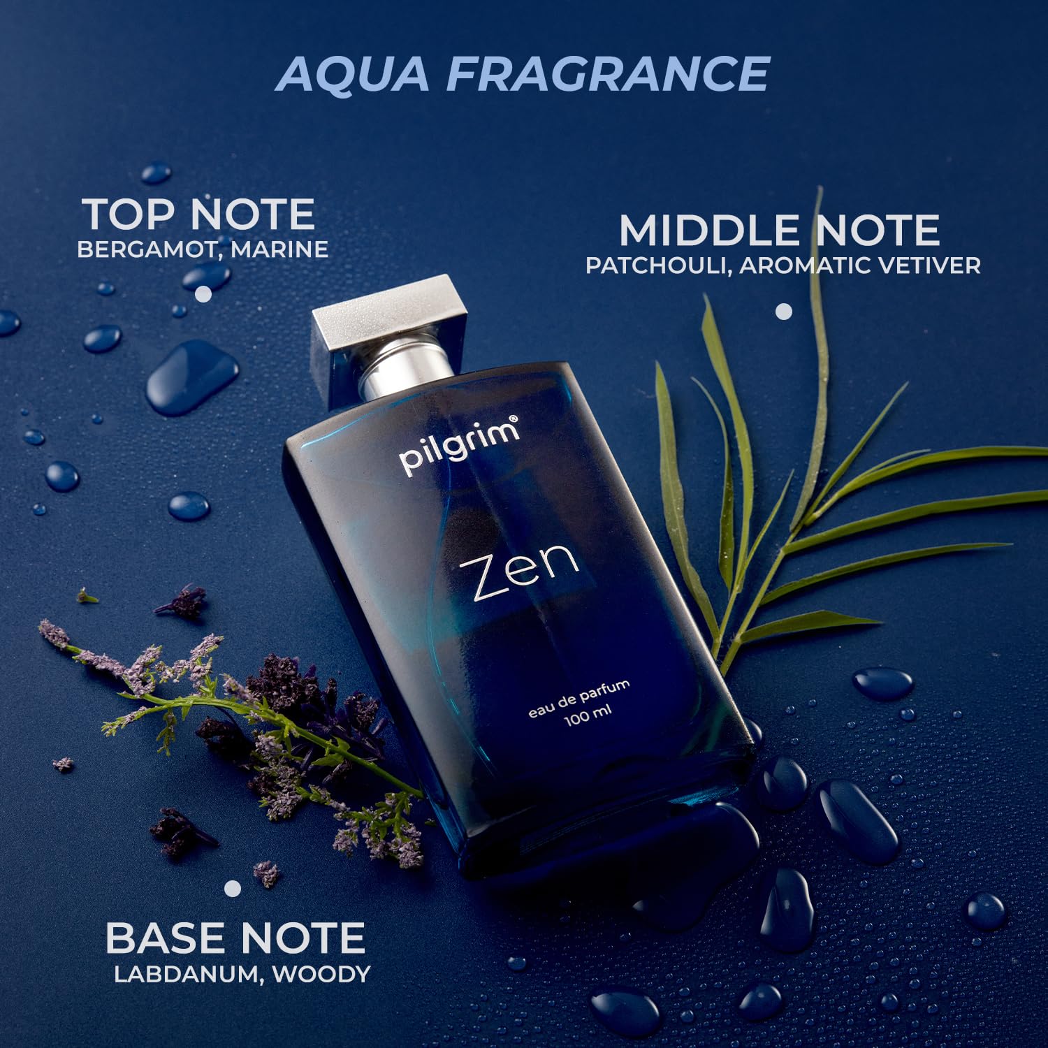Pilgrim Men Zen Eau De Parfum With Aqua Notes & Aromatic Vetiver | Long Lasting Aquatic Fragrance | Experience Breeze Along The Ocean | Designed in France | 100 Ml Visit the Pilgrim Store - Image 3