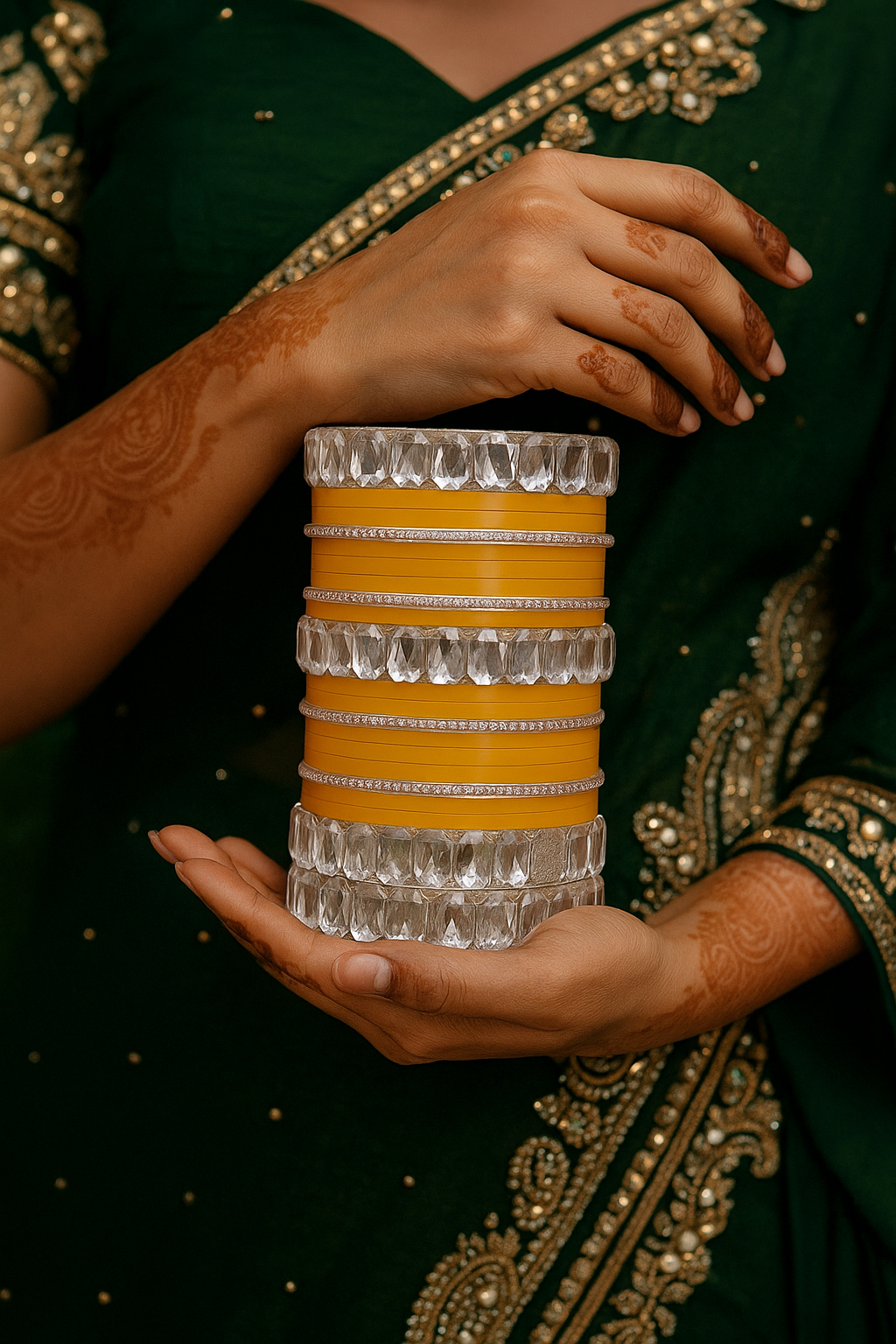 Elegant Yellow Crystal Studded Bangle Set for Women (Copy)