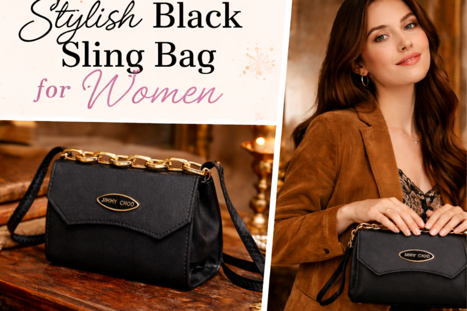 Black Sling Bag for Women Stylish Mini Chain Handbag - Image 3
