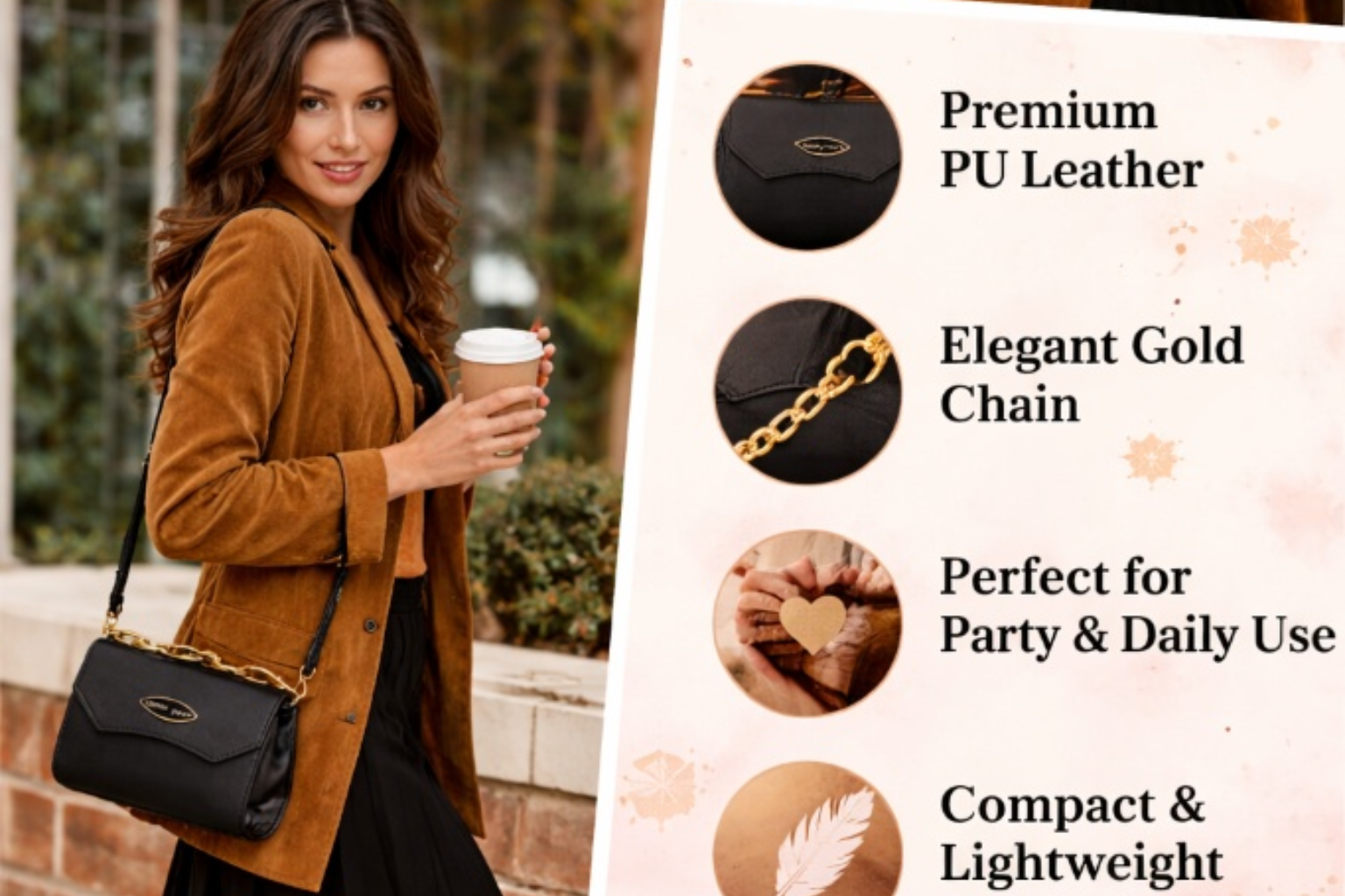 Black Sling Bag for Women Stylish Mini Chain Handbag - Image 4