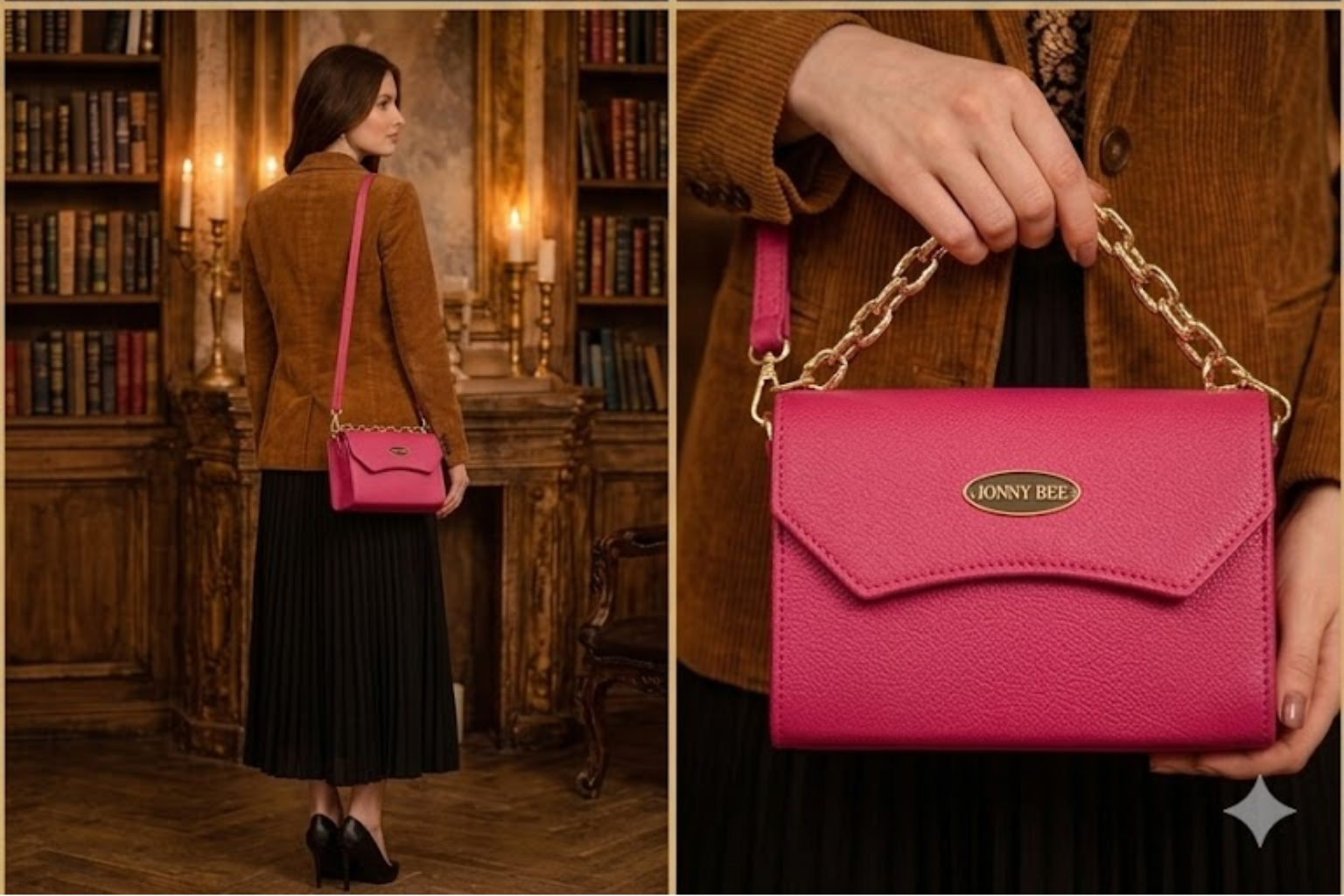 Stylish Pink Sling Bag for Women with Gold Chain Strap - Image 3
