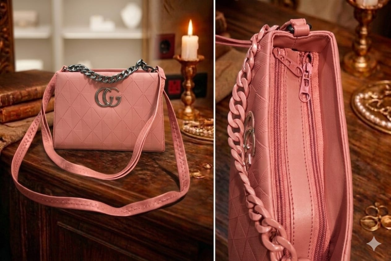 Trendy Peach Sling Bag for Women Stylish Chain Shoulder Bag - Image 3