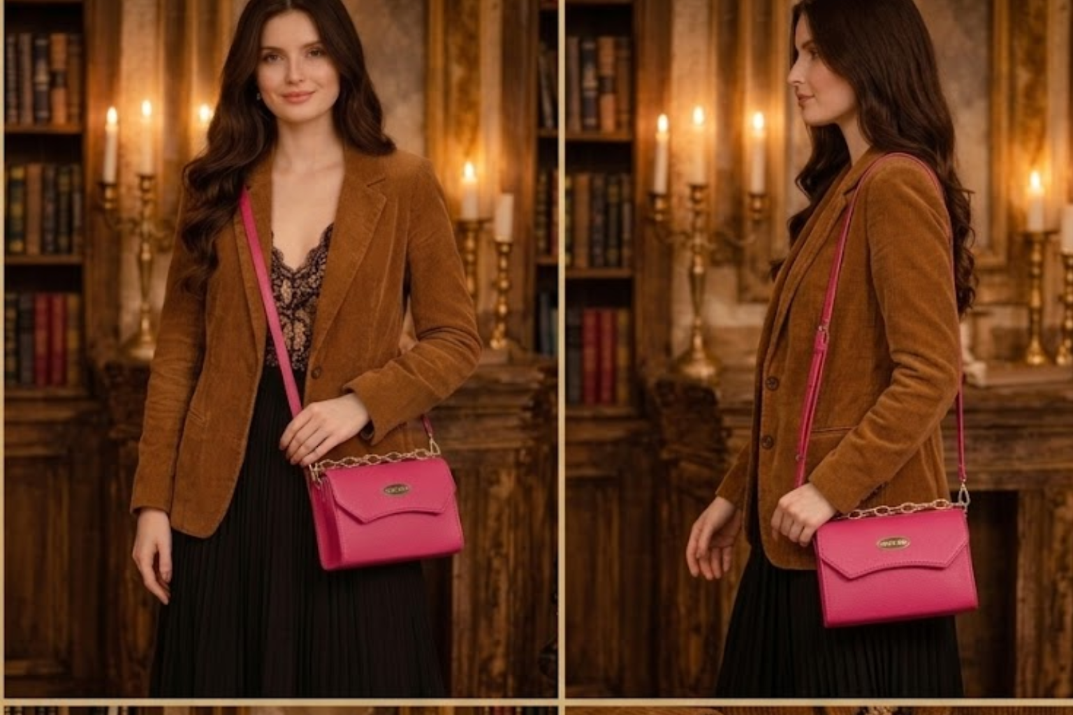 Stylish Pink Sling Bag for Women with Gold Chain Strap - Image 2